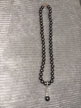 12-Elegant gray faux Pearl Pendant Necklace with Silver Accent